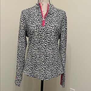 Tail Leopard Print Long Sleeve Top with Pink Trim